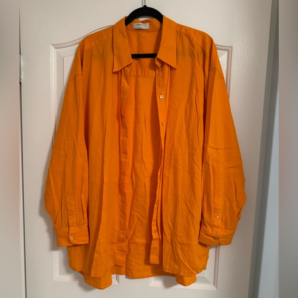 Babaton Aritzia Bright Orange linen button up Shirt